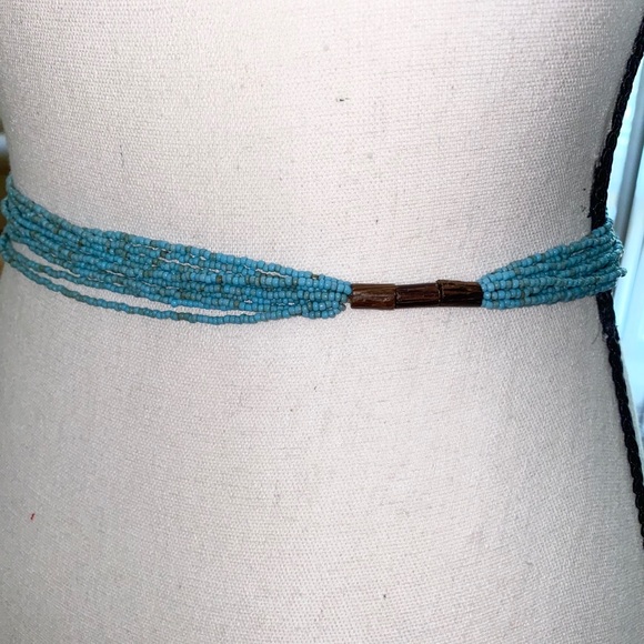 Turquoise Seed Bead Scarf Native Necklace - Picture 3 of 13